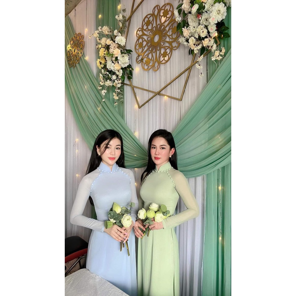 Áo Dài Chiffon 4 Tà Đính Cúc Bọc-Áo Dài Cà Ri