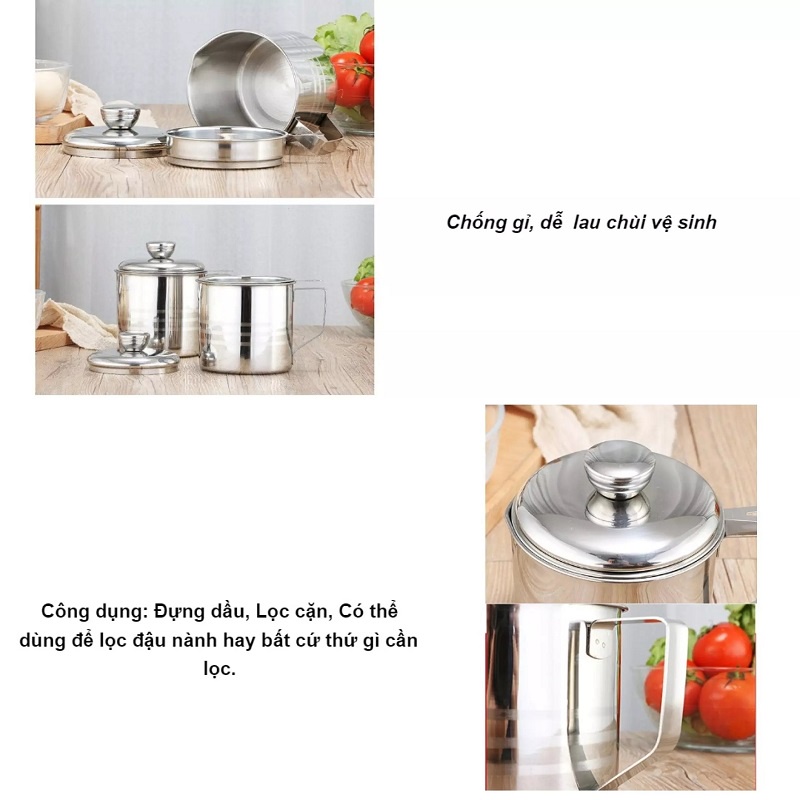 Ca lọc cặn dầu mỡ thừa, chất liệu inox 304 cao cấp không gỉ