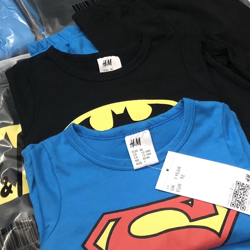 Bộ dài tay thu đông cho bé trai - Set 2 bộ Batman xanh đen Hm chất cotton cho bé trai size 1-6t