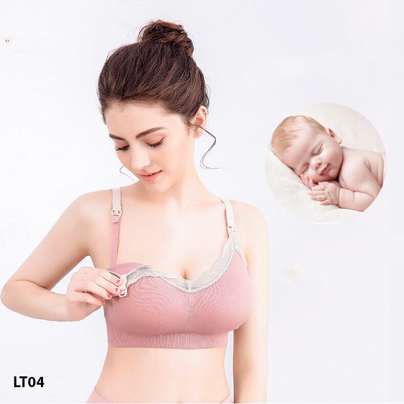 Áo Lót bầu chống sệ viền ren, chất liệu cotton 100%, dây điều chỉnh, nắp mở cho bé ti (chọn màu chat shop)