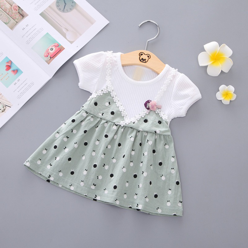 Đầm cotton ngắn tay họa tiết chấm bi cho bé