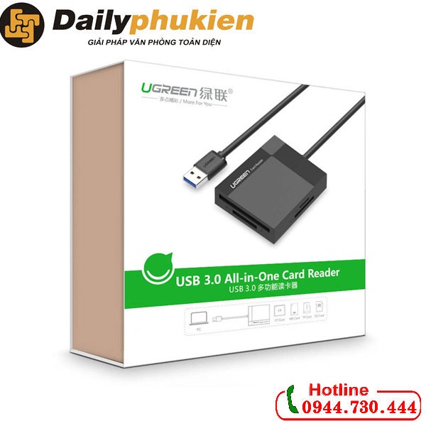 Đầu đọc thẻ nhớ đa năng SD/TF/CF/MS Ugreen 30231 chuẩn USB 3.0 dài 1m dailyphukien