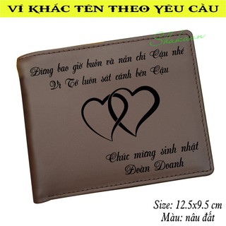 Ví ngang da bò thời trang màu nâu đất - khắc tên, khắc chữ lên ví theo yêu cầu