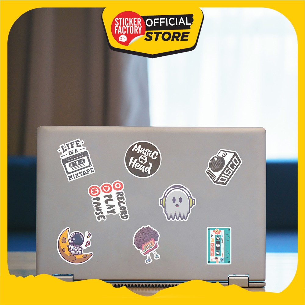 Hộp set 30 sticker decal hình dán nón bảo hiểm , laptop, xe máy, ô tô STICKER FACTORY - Music