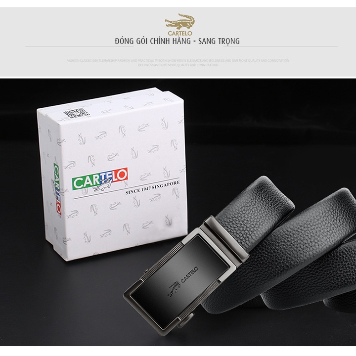Thắt lưng nam da bò lớp đầu tiên, 2 mặt da cuộn 360 độ, kết cấu vân rõ ràng mềm mại, khoá rút tự động, CARTELO - TL2205