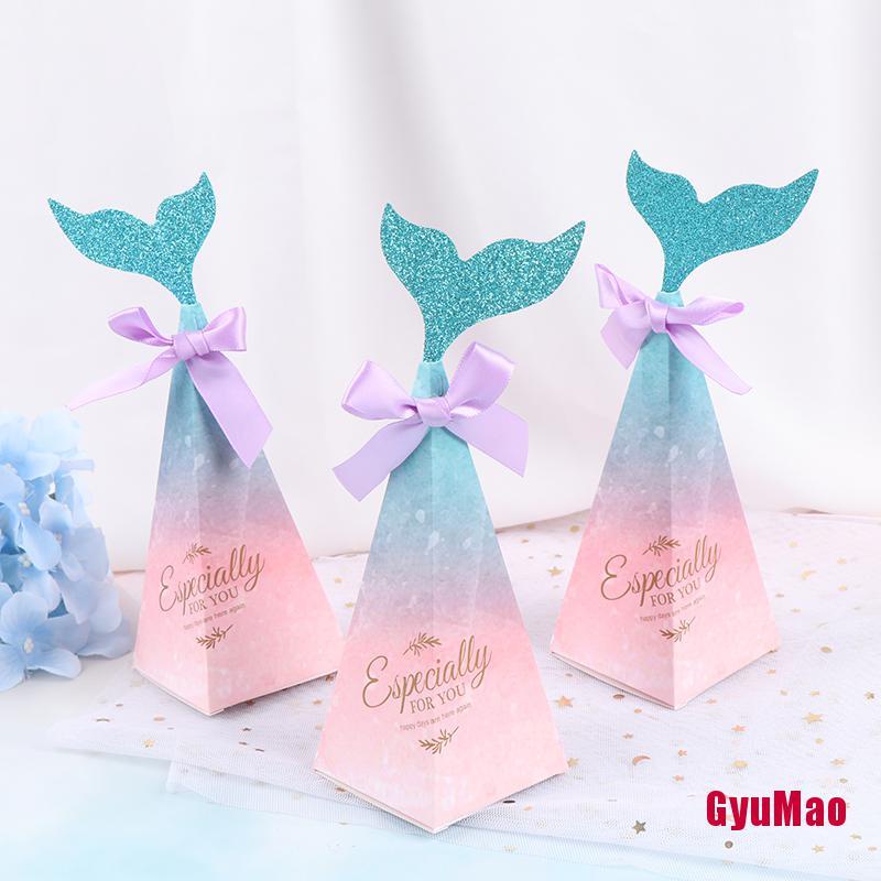 Set 10 Hộp Đựng Kẹo Hình Đuôi Tiên Cá Đính Nơ Nhiều Màu Sắc
