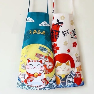 Tạp dề 2 lớp chống nước mèo chiêu tài có túi