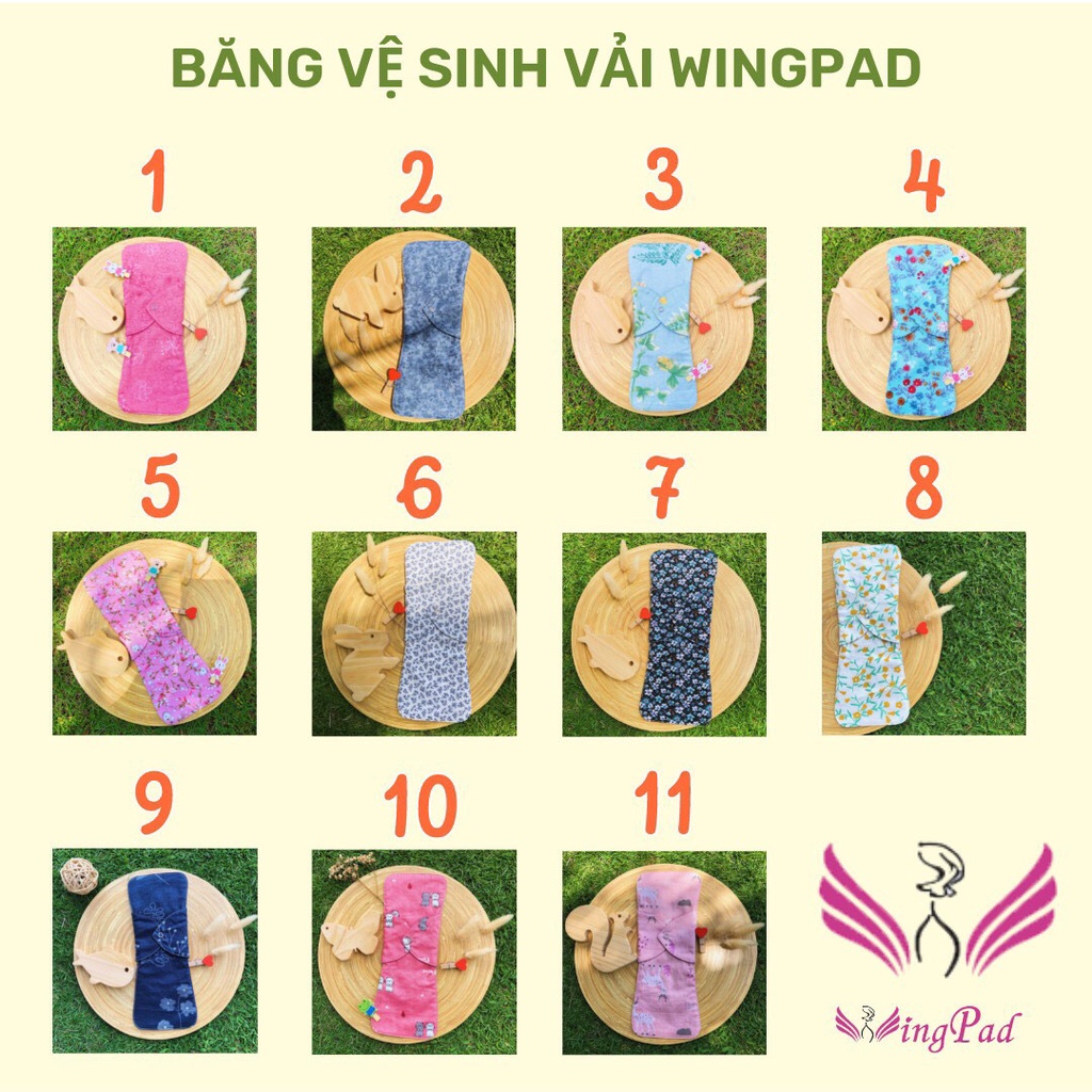 Băng vệ sinh vải WingPad  1 Bộ Size 17cm - HÀNG NGÀY nền XÁM - Kiểu LÕI RỜI