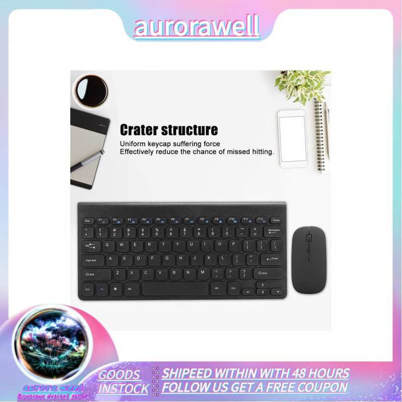 Aurorawell Wireless Keyboard Mouse Set Combo Black USB Receiver for Laptop Desktop Computer