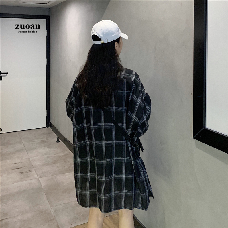 SUXI Áo sơ-mi tay dài họa tiết kẻ ca rô hợp thời trang cho nữ