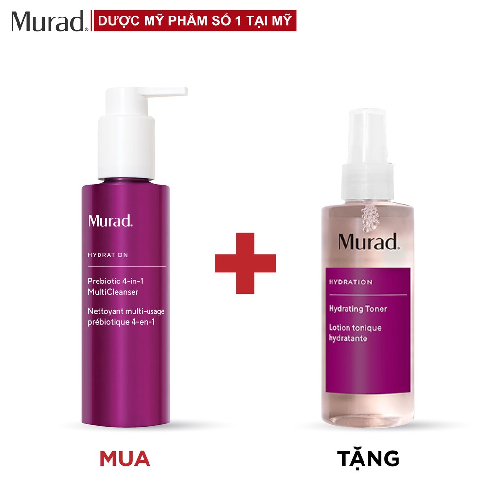 Sữa rửa mặt tẩy trang 4 trong 1 Murad Prebiotic 4-In-1 MultiCleanser 148ml TẶNG Toner cấp ẩm Hydrating Toner 180ml