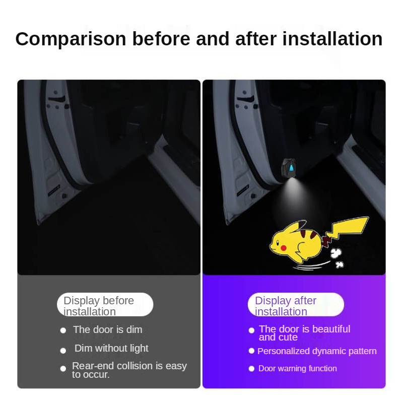 Đèn Led gắn cửa xe hơi chiếu laser hình động kiểu hoạt hình sạc qua USB an toàn không dây