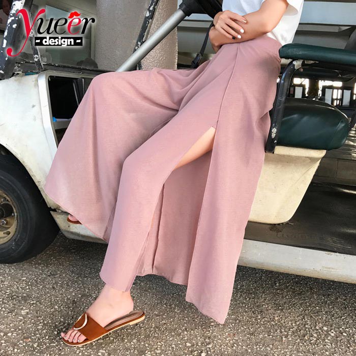 Quần Dài Ống Rộng Xẻ Tà Vải Voan Phong Cách Hàn Quốc Thời Trang Mùa Hè Cho Nữ