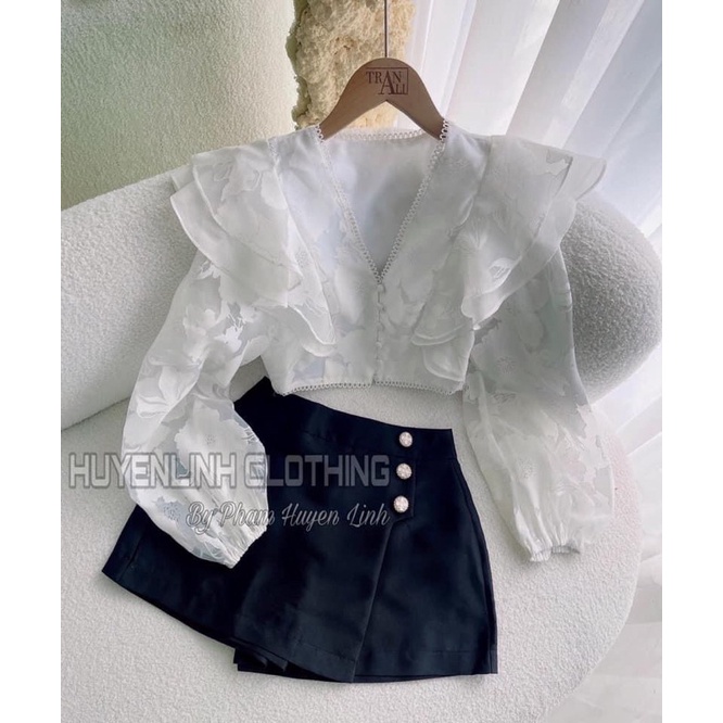 [HÀNG SẴN]ÁO CROPTOP REN BÈO CÁNH TIÊN SANG CHẢNH