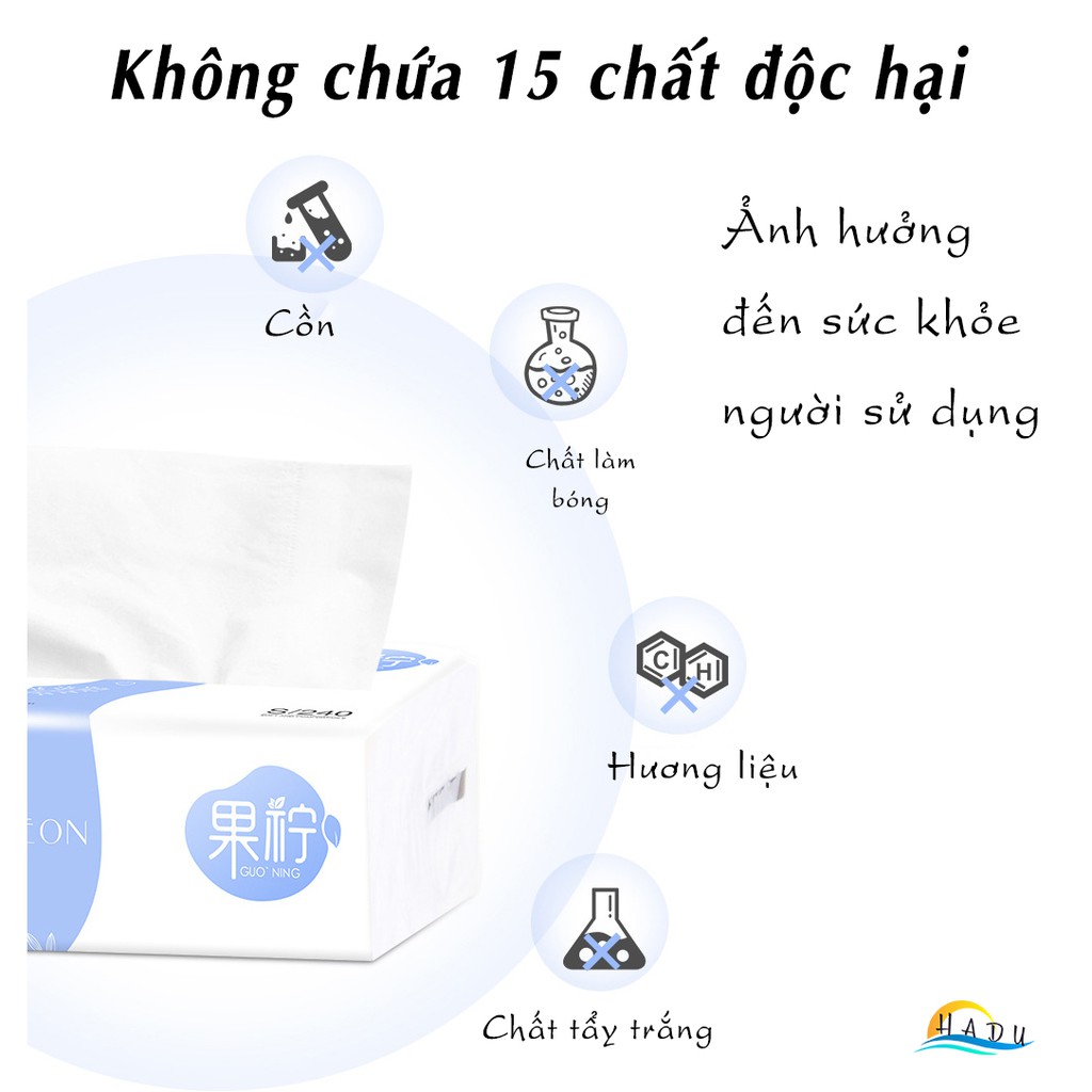 [FLASH SALE 3 NGÀY] Giấy ăn vuông rút Hadu ba lớp cao cấp không mủn khi ngâm nước êm ái an toàn cho da