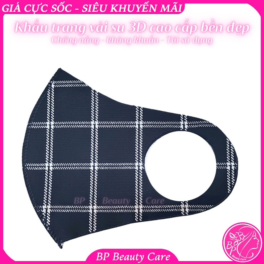 Combo 5 Khẩu trang Caro vải su 3D cao cấp phong cách Hàn Quốc bền đẹp, chống nắng chống bụi tái sử dụng nhiều lần