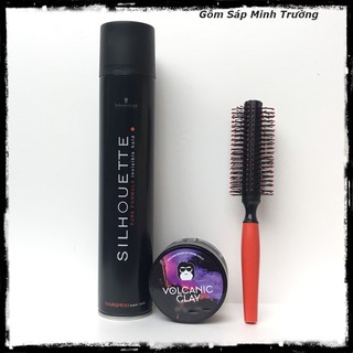 Combo Gôm Sịt Giữ Nếp Tóc Sihouette Và Sáp Vuốt Tóc Volcanic Đen( Tặng Kèm Lược Tạo Phồng )