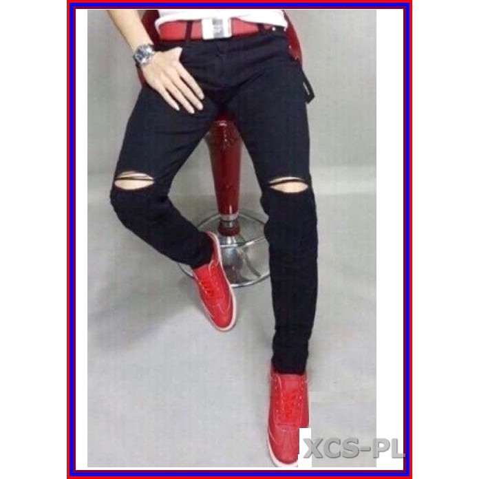 Quần jean nam cao cấp ĐEN RÁCH GỐI siêu đẹp không xù lông, không ra màu, chất giãn tốt rrgoi3-1.244