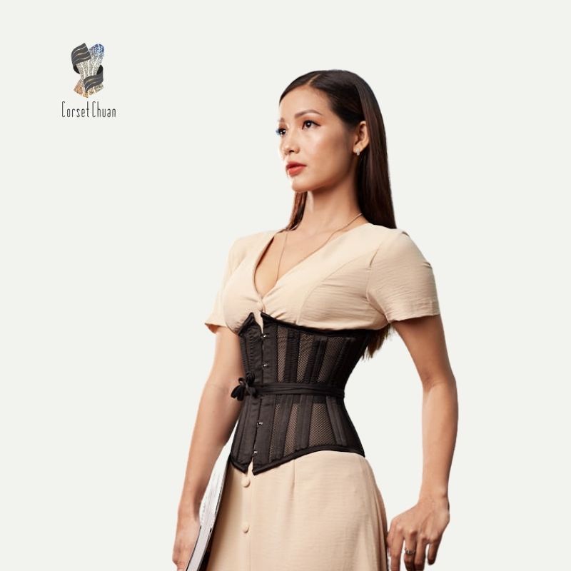 Đai nịt bụng Corset lưới Corset Chuẩn thắt dây phía sau siêu định hình eo màu đen