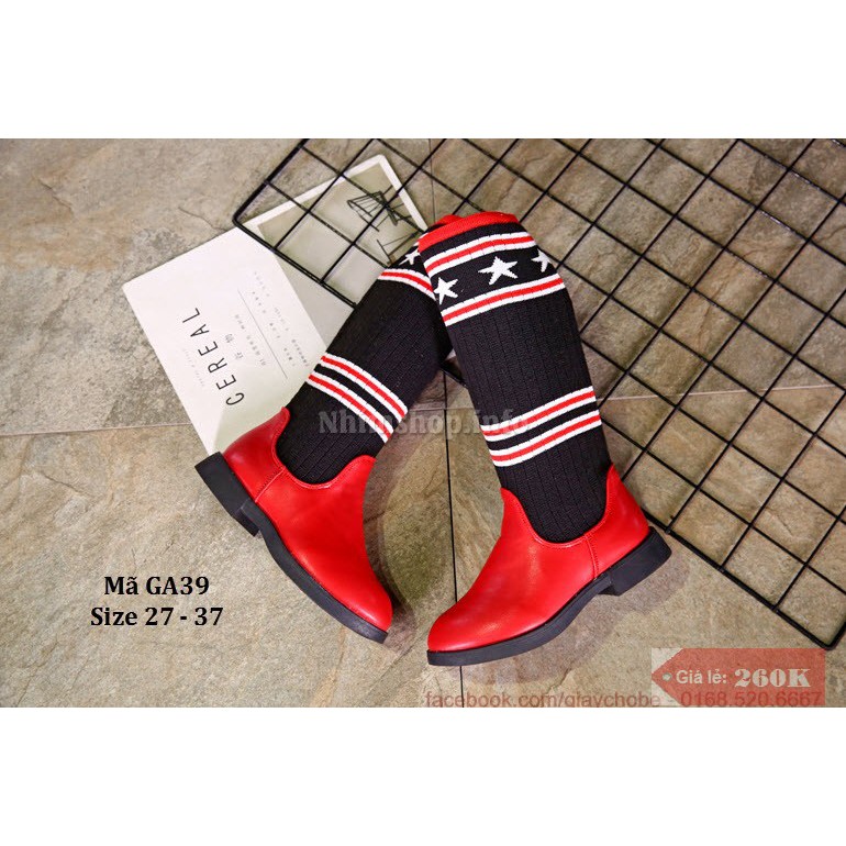 Giày boots tất len cổ cao LIMIBABY thổ cẩm phong cách Hàn Quốc cho bé gái 3, 4, 5, 6, 7, 8, 9, 10, 11, 12  tuổi GA39