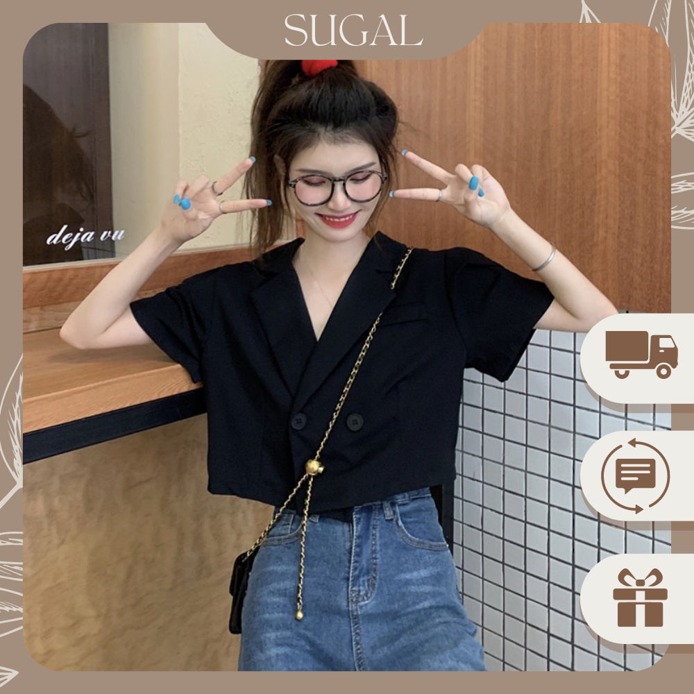 Áo Khoác Blazer Nữ Cổ Vest Cao Cấp Tay Lỡ Dáng Croptop Phong Cách Thời Trang Sugal AO KHOAC NU 001V4