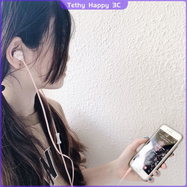 Tai nghe có dây 3.5mm hình chân mèo dễ thương cho điện thoại