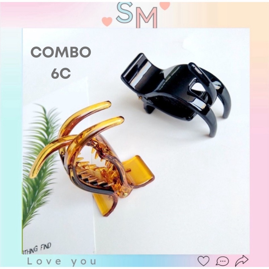 Set 6 kẹp tóc càng cua nữ 3 răng 2 màu đen, nâu sang chảnh nữ tính dễ phối đồ phụ kiện SM STORE