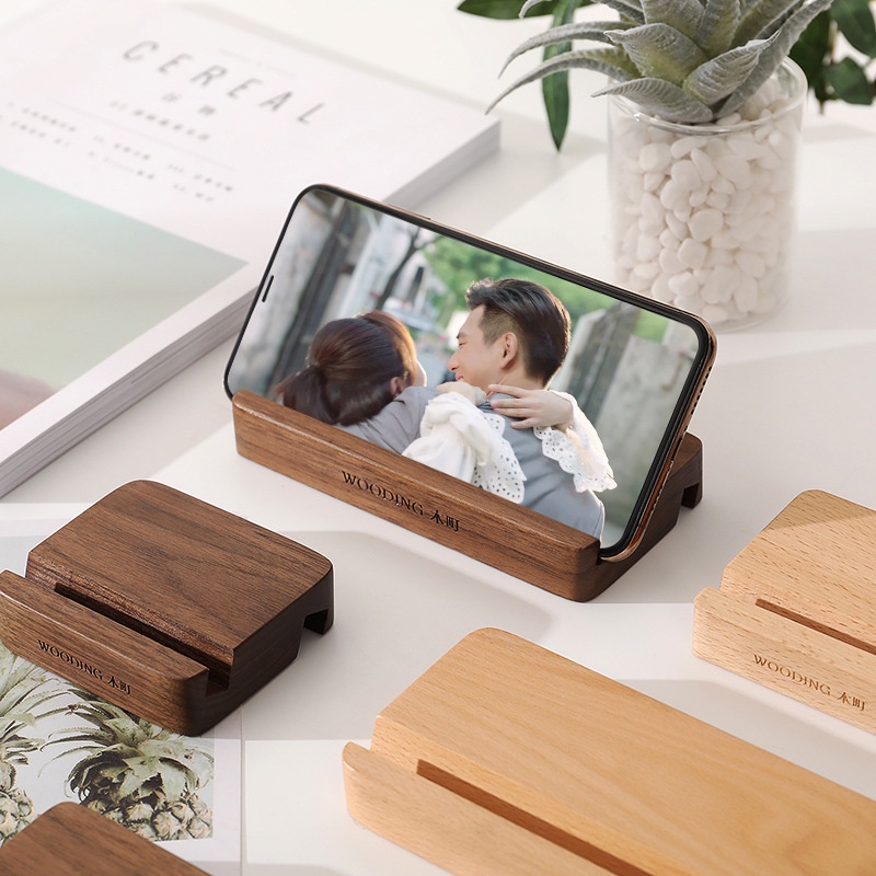 Giá Đỡ Điện Thoại / Máy Tính Bảng Bằng Gỗ Óc Chó Màu Đen Thiết Kế Độc Đáo Để Bàn Trang Trí