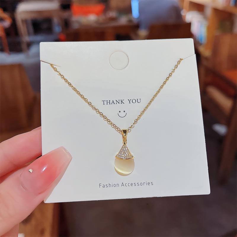 XiaoboACC Vòng Cổ Phối Mặt Đá Opal Phong Cách Hàn Quốc Đơn Giản Xinh Xắn 40cm+6cm