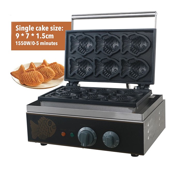 Máy làm bánh cá Taiyaki công nghiệp 6 con sử dụng điện