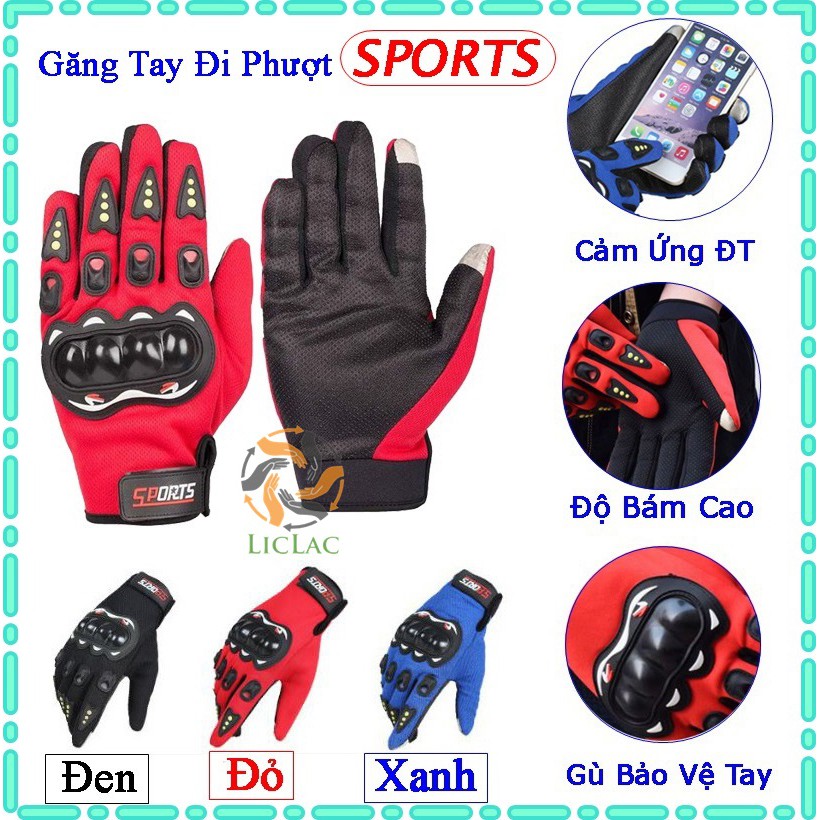 Găng tay đi phượt Sports Cảm Ứng điện thoại (LOẠI 1)- Găng tay Motor có gù bảo vệ - Găng tay nam - Găng tay chống nắng