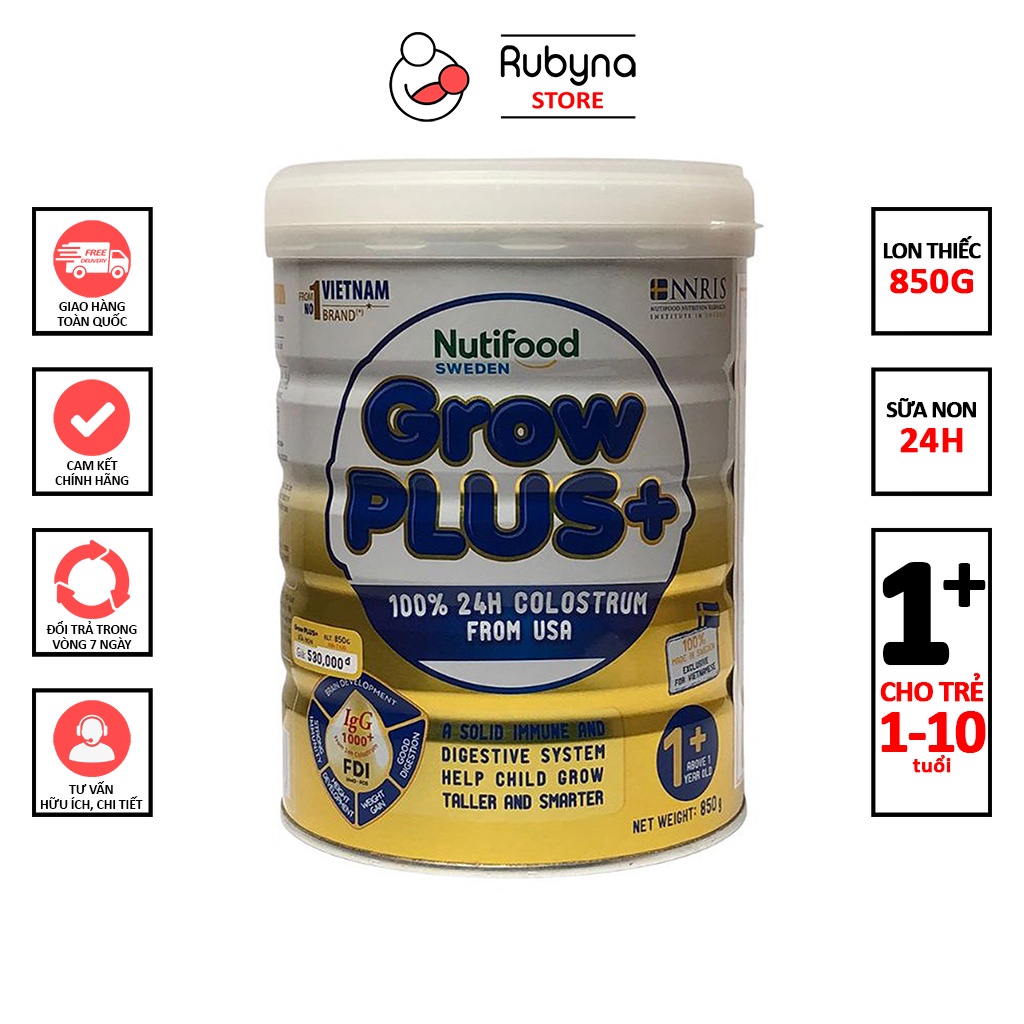Sữa bột Nutifood Thụy Điển Grow plus+ 100% sữa non 24h Colostrum từ Mỹ số 0+/1+ hộp 850G