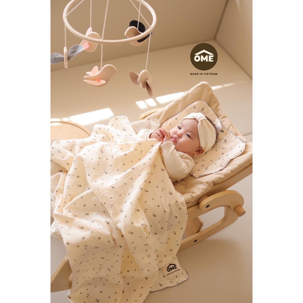 Set chăn Ome đa năng vải xô 2 lớp kèm miếng lót đầu cho bé sơ sinh