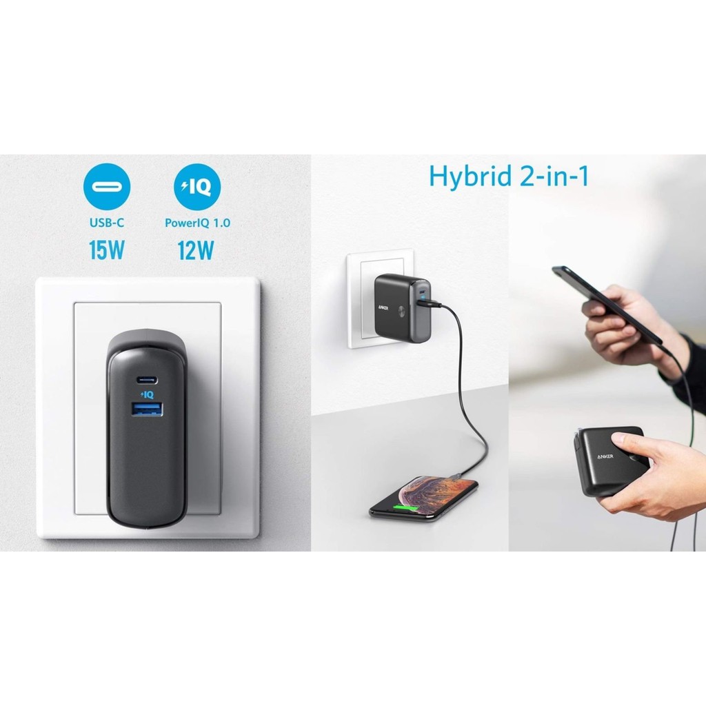 Củ sạc nhanh PD kiêm Pin sạc dự phòng Anker Fusion 10000 A1623