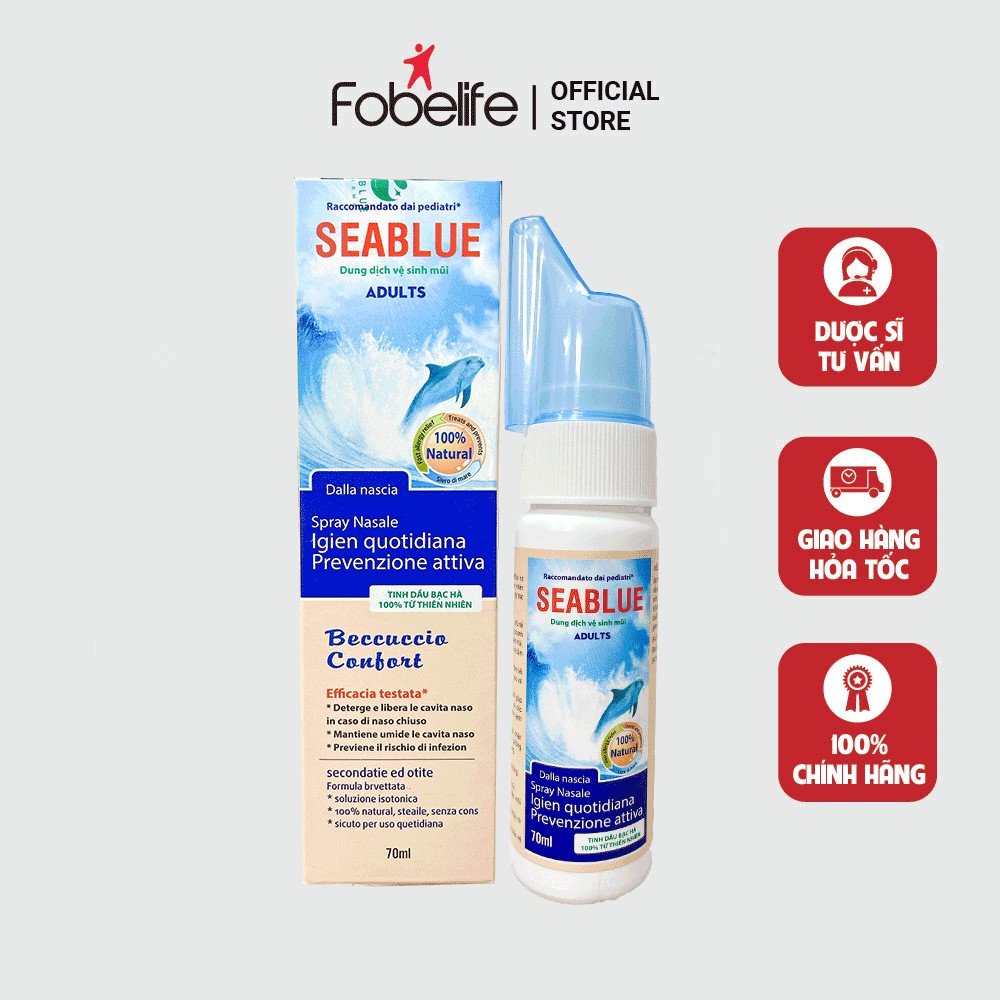 Dung Dịch Xịt Mũi Người Lớn Nano Bạc &amp; Keo Ong SeaBlue Fobe- chai 70ml