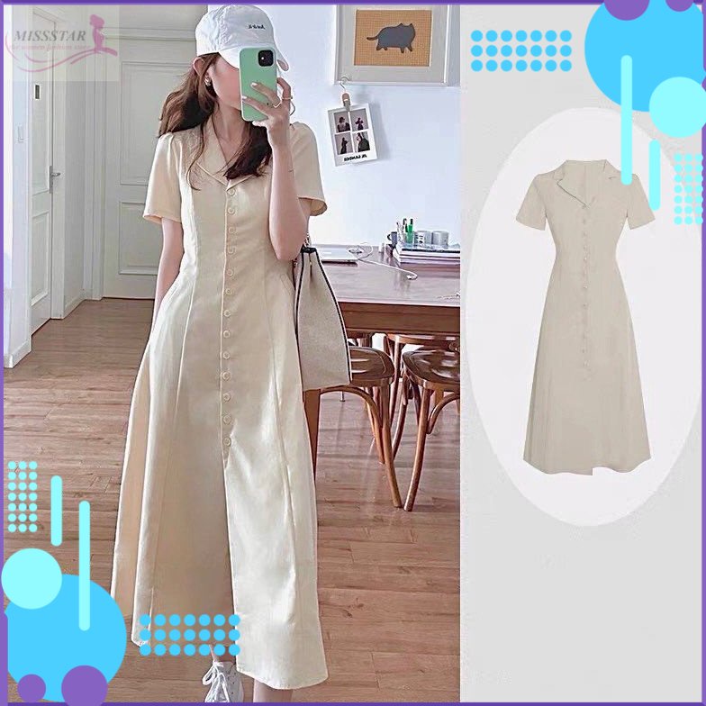 Đầm Váy Nữ Cổ Vest Dáng Midi Màu Kem Xinh Xắn, Trẻ Trung, Cá Tính, Chất Linen Dày Mềm Mịn, Mát, Bền Đẹp