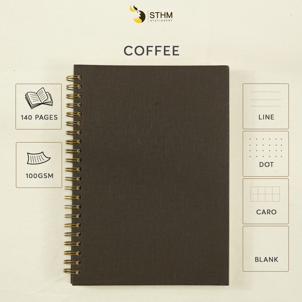 Sổ bìa trơn - COFFEE - Giấy mỹ thuật - A5 - Ruột kem 100gsm nhiều loại - STHM stationery