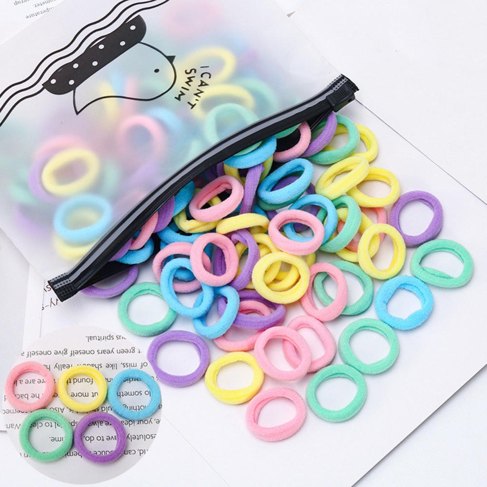 Set 100 Dây Buộc Tóc Cao Su Co Giãn Nhiều Màu Sắc Phong Cách Hàn Quốc