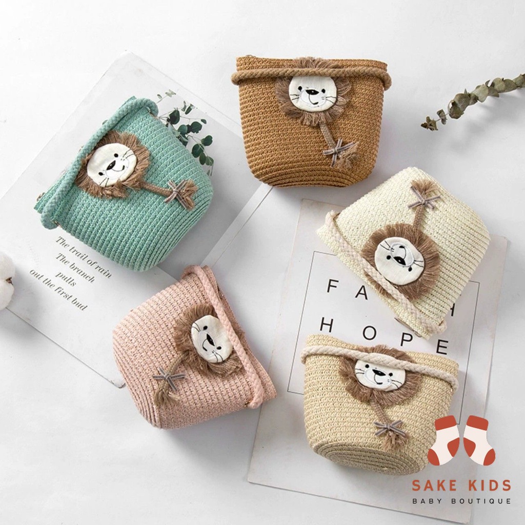 Túi cói mùa hè trẻ em, Túi đi biển dễ thương nhiều hình Nơ Thỏ có khóa kéo tiện lợi cho bé gái phong cách Hàn Quốc TC01