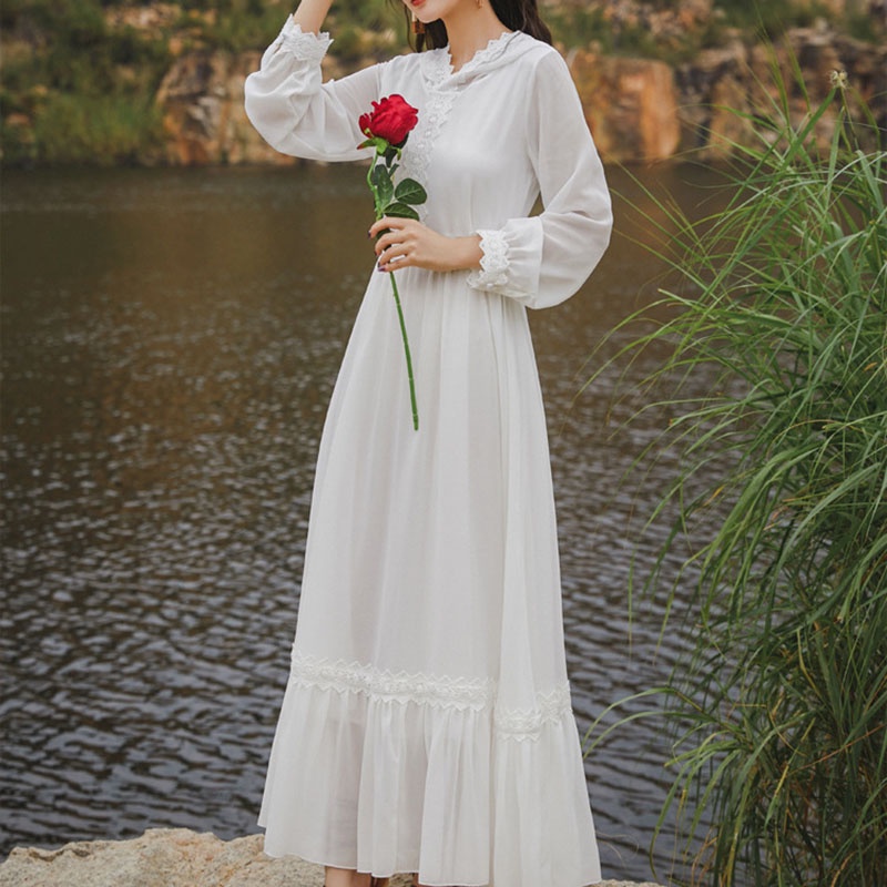 IELGYĐầm Voan Dài Có Mũ Trùm Màu Trắng Thời Trang Dành Cho Nữ