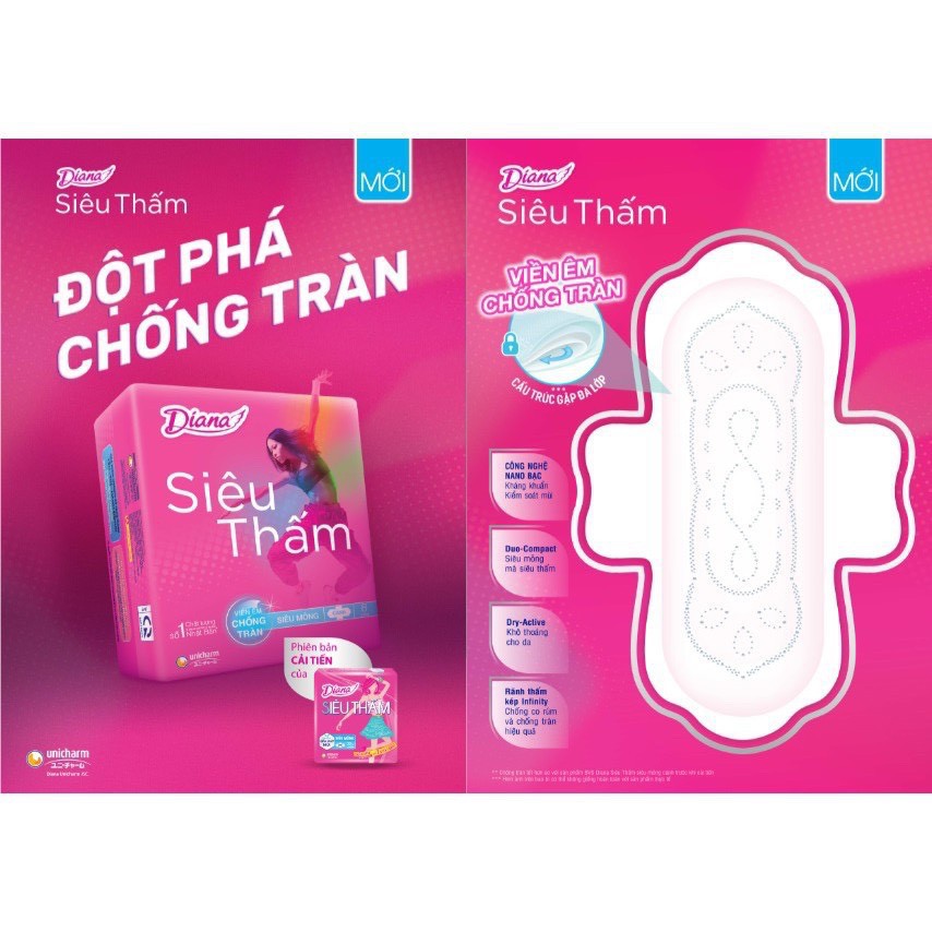 [Chính Hãng] Lốc 6 gói băng vệ sinh Diana siêu thấm Dày có cánh Maxi 8 miếng/gói