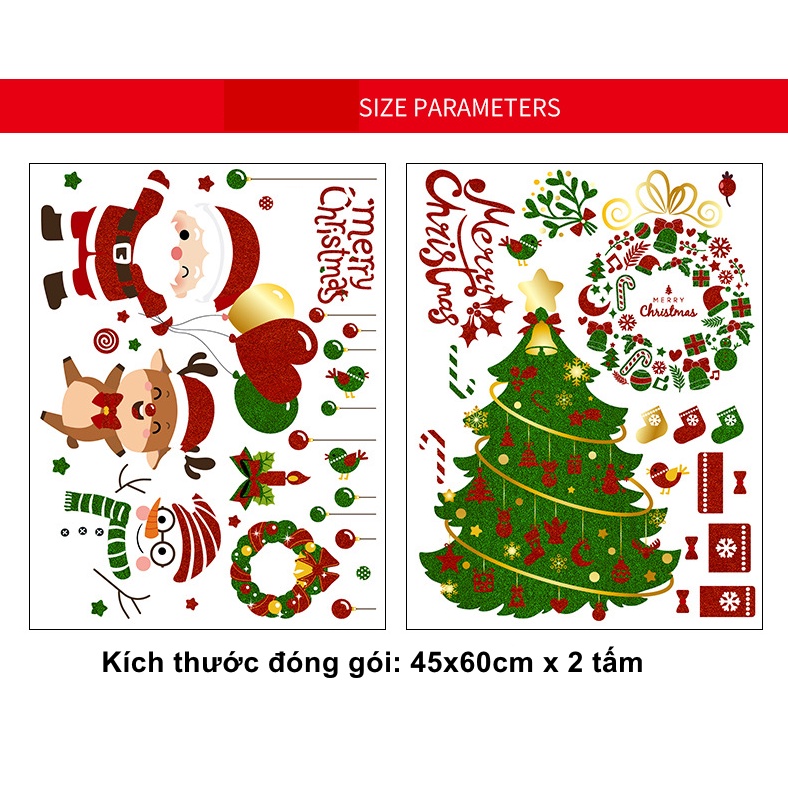 Decal dán tường Noel - Ông già noel cầm bóng tim đỏ bên cây thông xanh