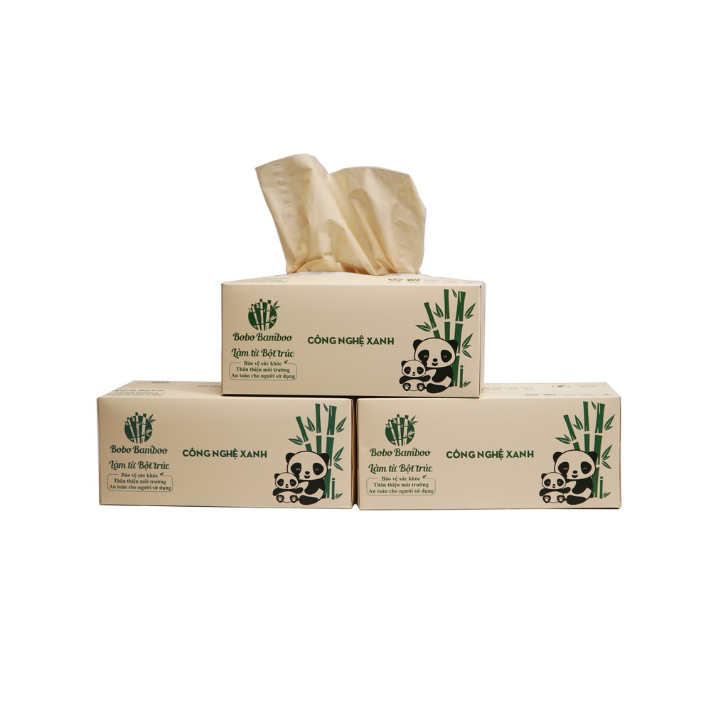 01 Hộp Giấy Gấu Trúc BOBO BAMBOO Cao Cấp 100 tờ Siêu Dai