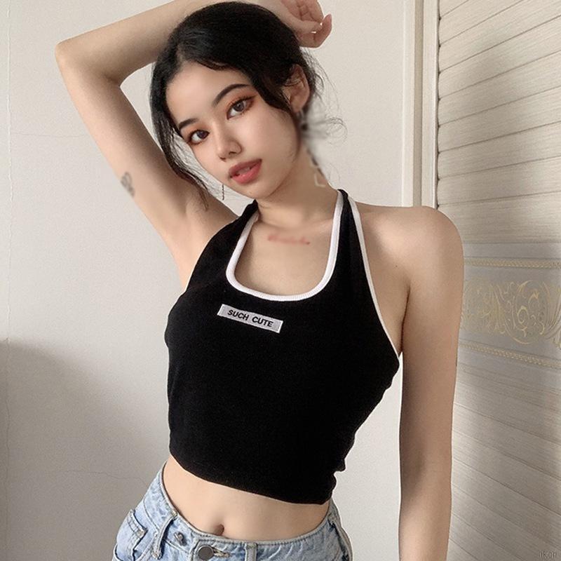 Áo croptop dệt kim hoạ tiết chữ thiết kế quyến rũ