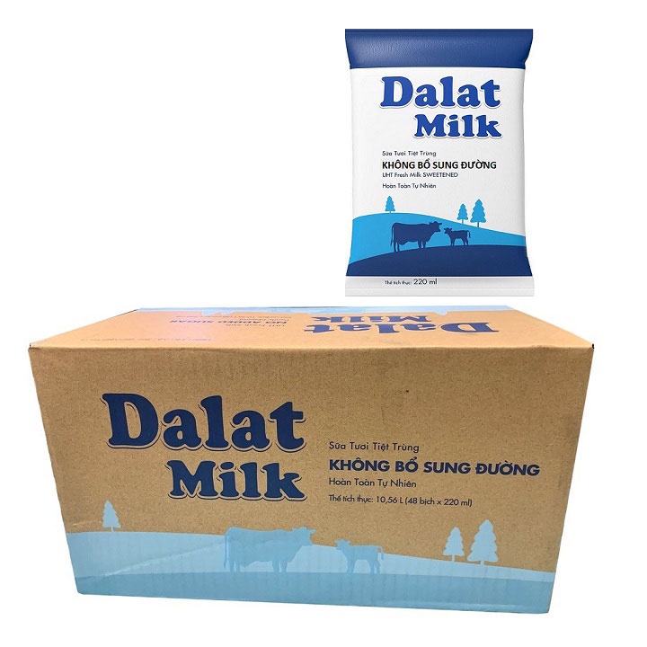 [Chỉ Giao Hỏa Tốc TP Hà Nội] Thùng Sữa Bịch Dalat Milk 220ml Vị Đường, Ít Đường, Không Đường