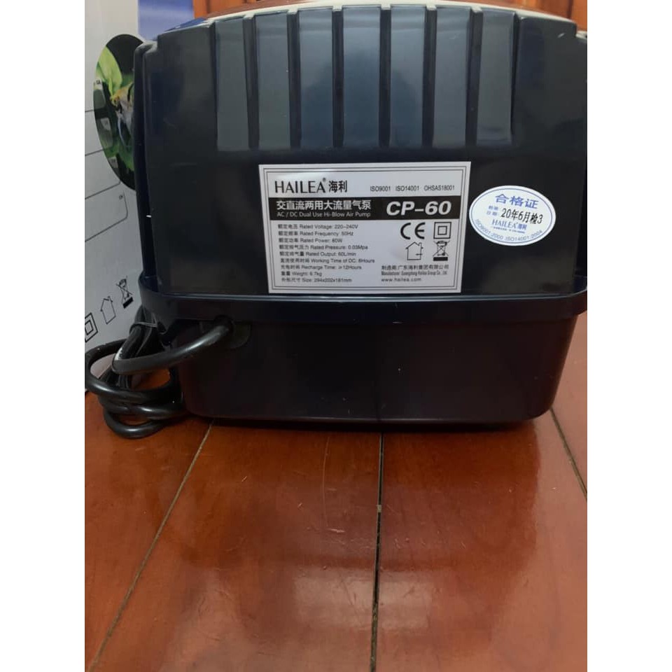 Máy sục khí tích điện Hailea CP 60, máy sủi oxi cho bể cá cảnh và bể hải sản, đầu ra 10 quả sủi