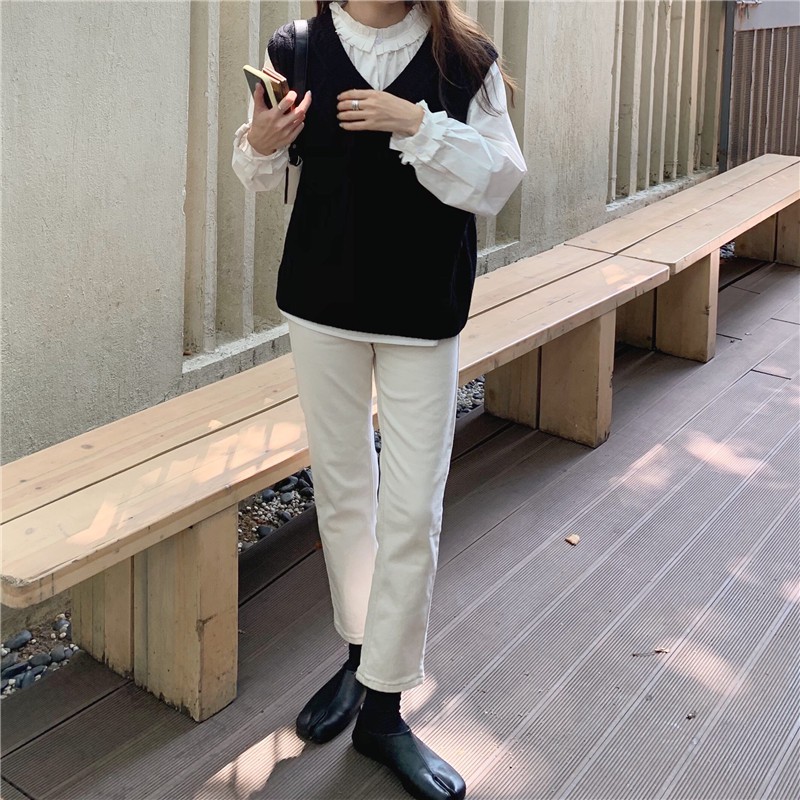 Áo trắng nữ cổ tròn tay dài thanh lịch thời trang 38085