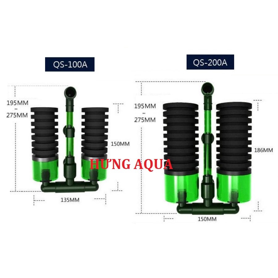 Lọc bio, lọc vi sinh, lọc sủi vi sinh, lọc bio QS-100A QS-200A cho bể cá, bể tép, bể thủy sinh (2 bầu lọc)