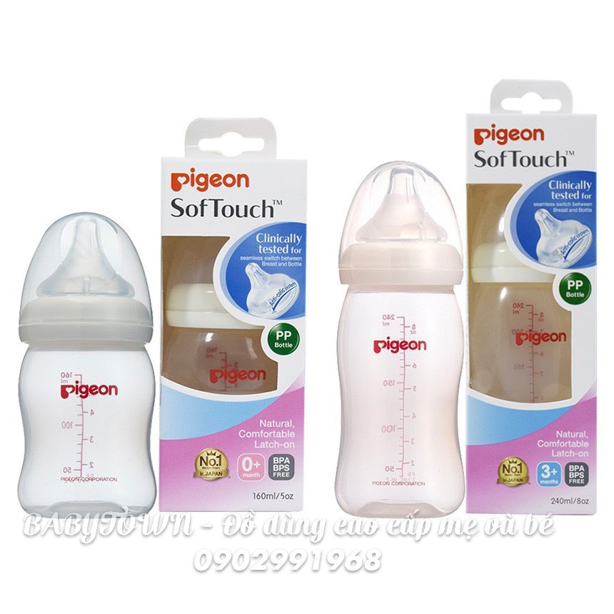 [CHÍNH HÃNG]Bình sữa Pigeon cổ rộng PP Plus với núm vú silicone siêu mềm Plus 160ml/240ml/330ml