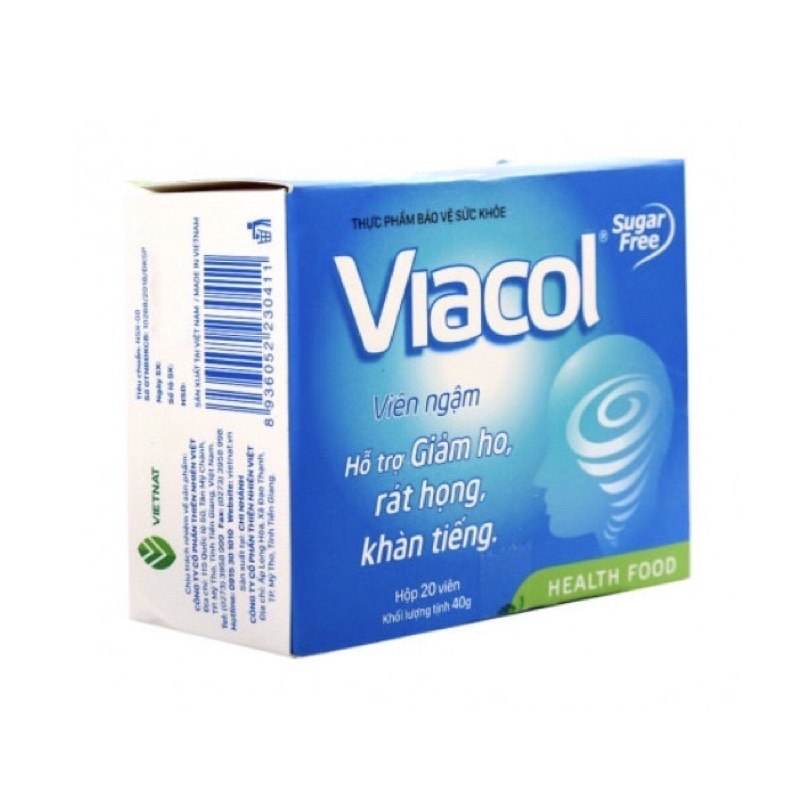 Viên ngận không đường Viacol ( hộp 20 viên ) - Hỗ trợ giảm đau rát họng